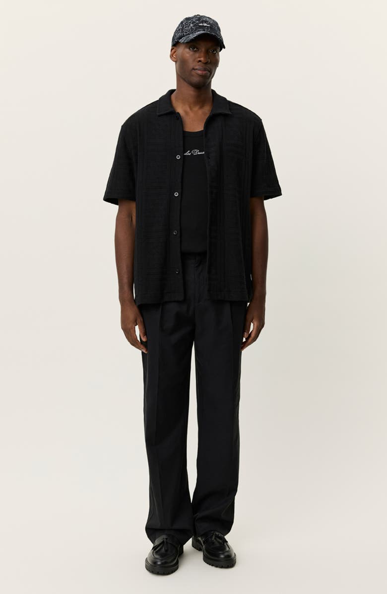 Les Deux Hector Cotton Blend Pointelle Short Sleeve Shirt, Alternate, color, Black