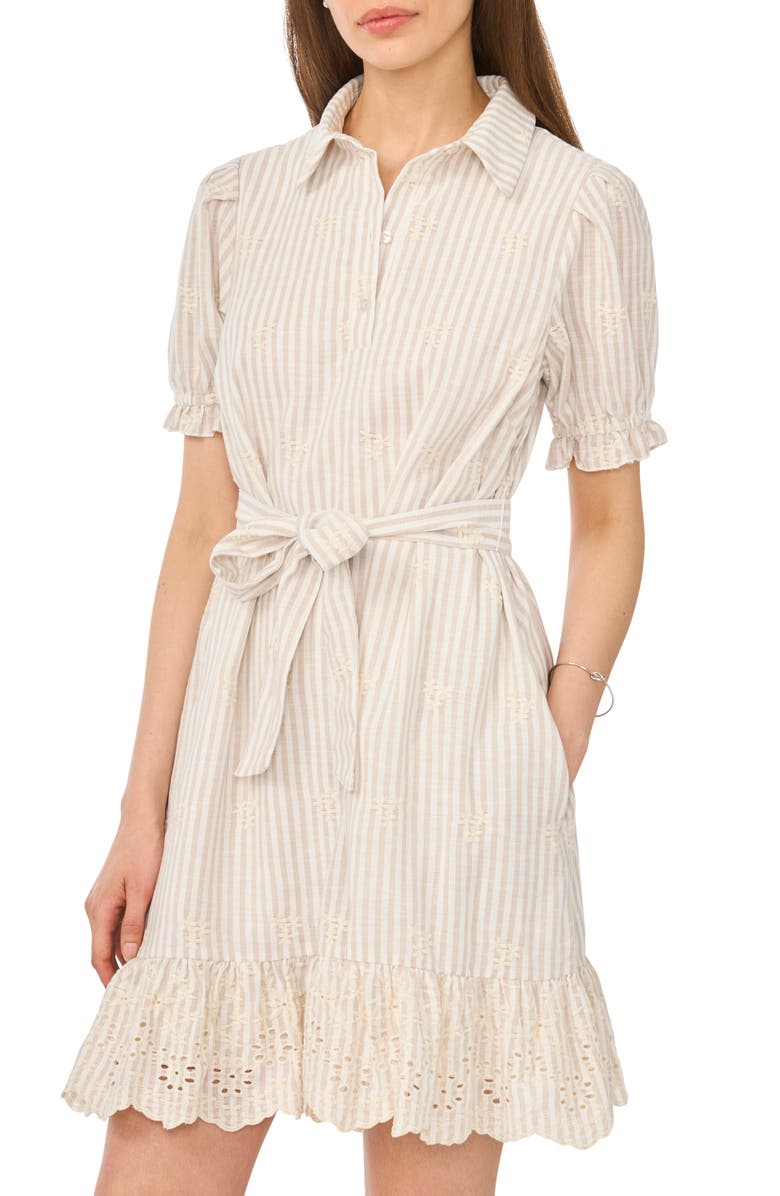 Vince Camuto Short Sleeve Belted Shirtdress, Alternate, color, Birch