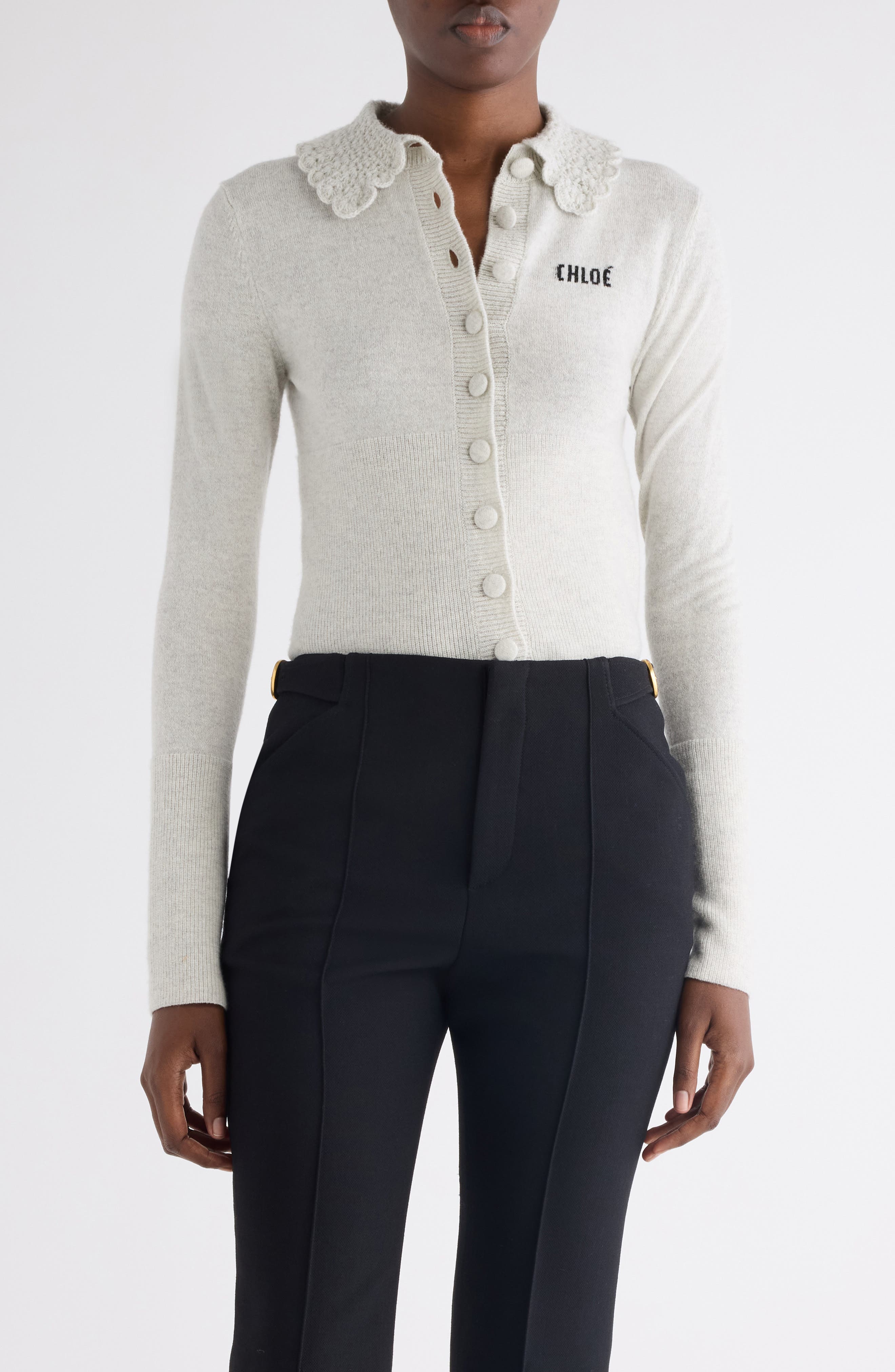 Crochet Collar Wool Cardigan