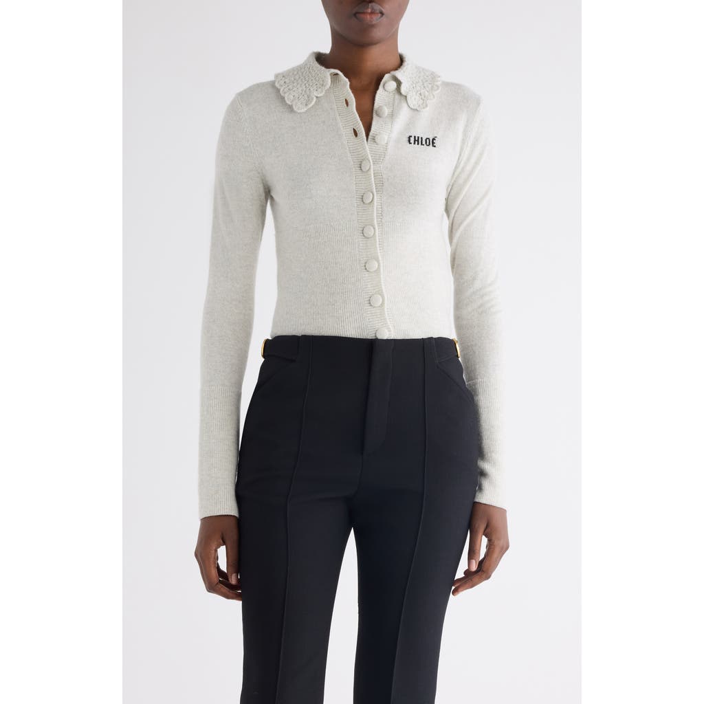 Chloé Crochet Collar Wool Cardigan In White