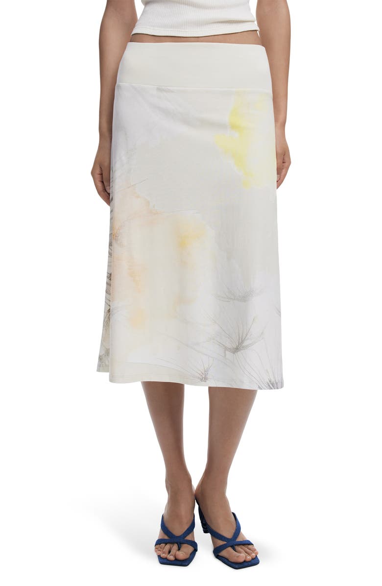 Desigual Stretch Cotton A-Line Skirt, Main, color, Light Gray