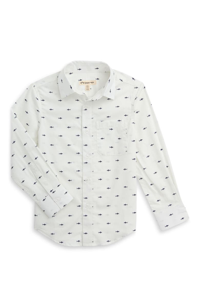 Kids' Print Cotton Button-Up Shirt, Main, color, SHARK