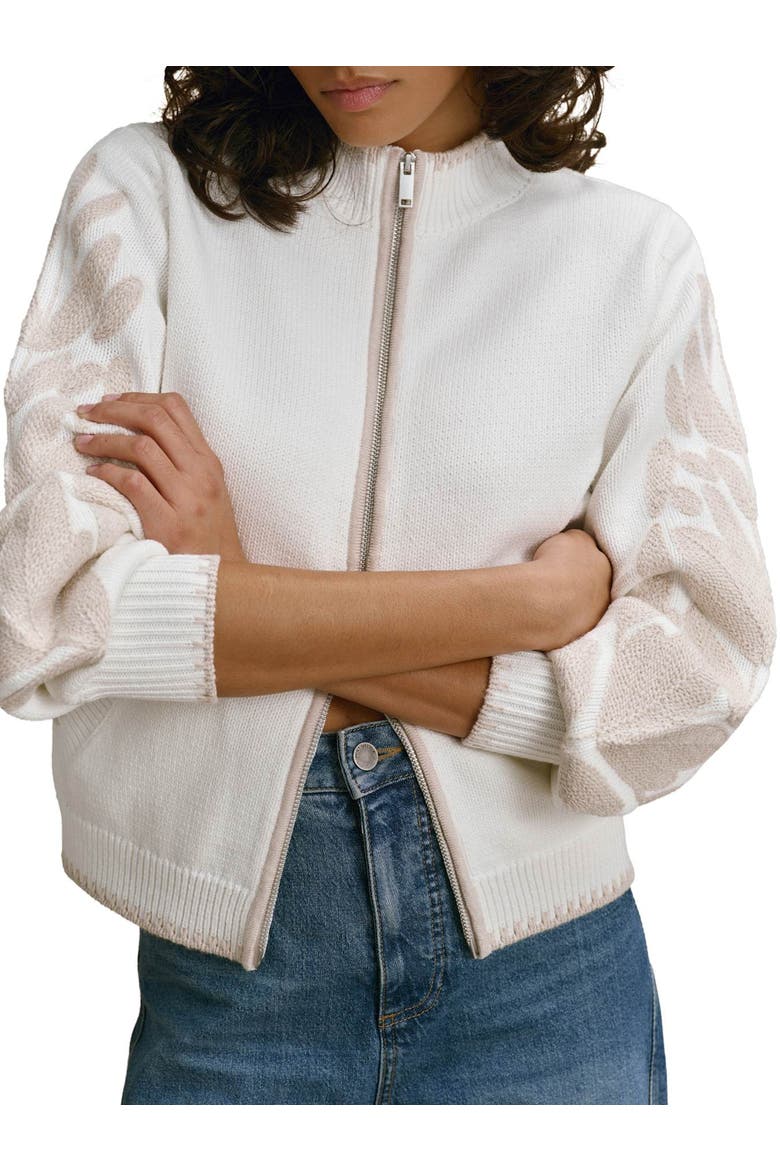 Cotton Blend Embroidered Cardigan, Main, color, Ivory