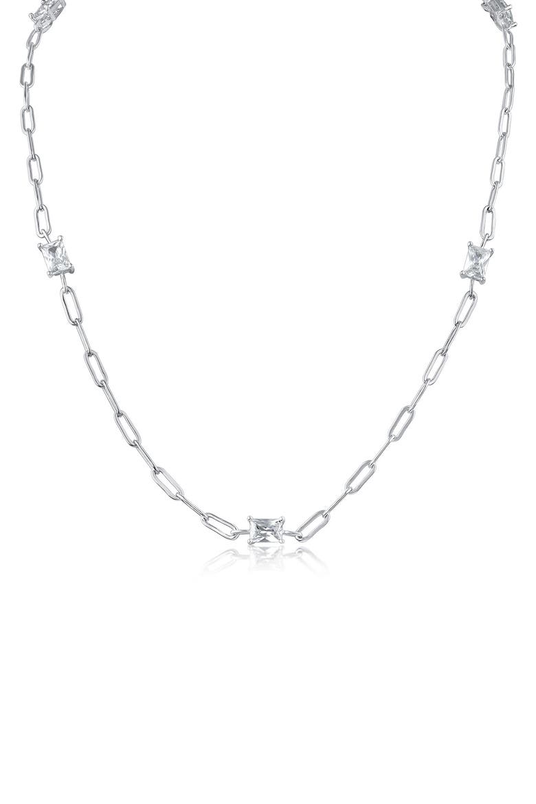 Radiant Cut Cubic Zirconia Station Chain Necklace, Main, color, CLEAR SILVER