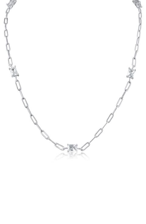 Radiant Cut Cubic Zirconia Station Chain Necklace