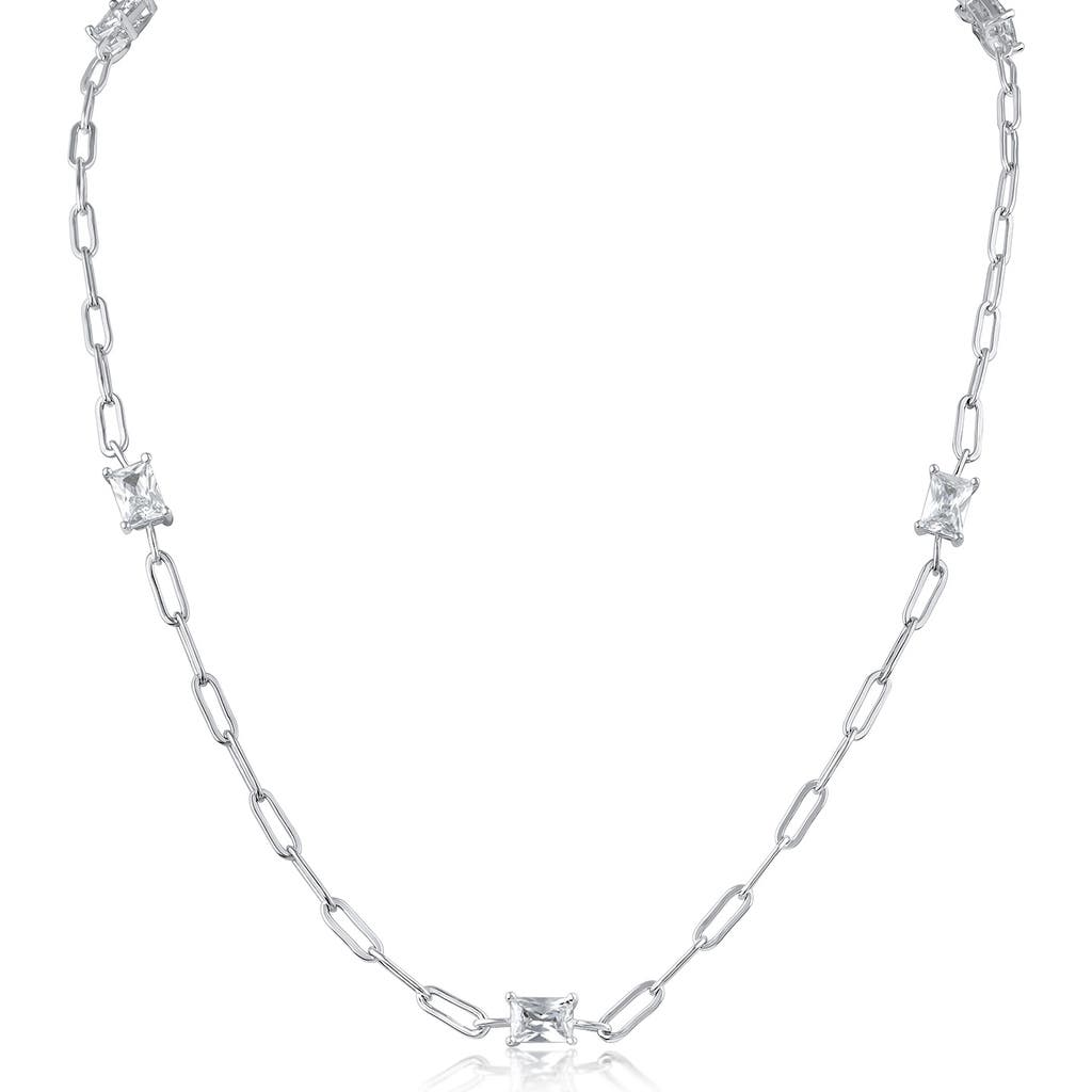 Cz By Kenneth Jay Lane Radiant Cut Cubic Zirconia Station Chain Necklace In Clear Silver
