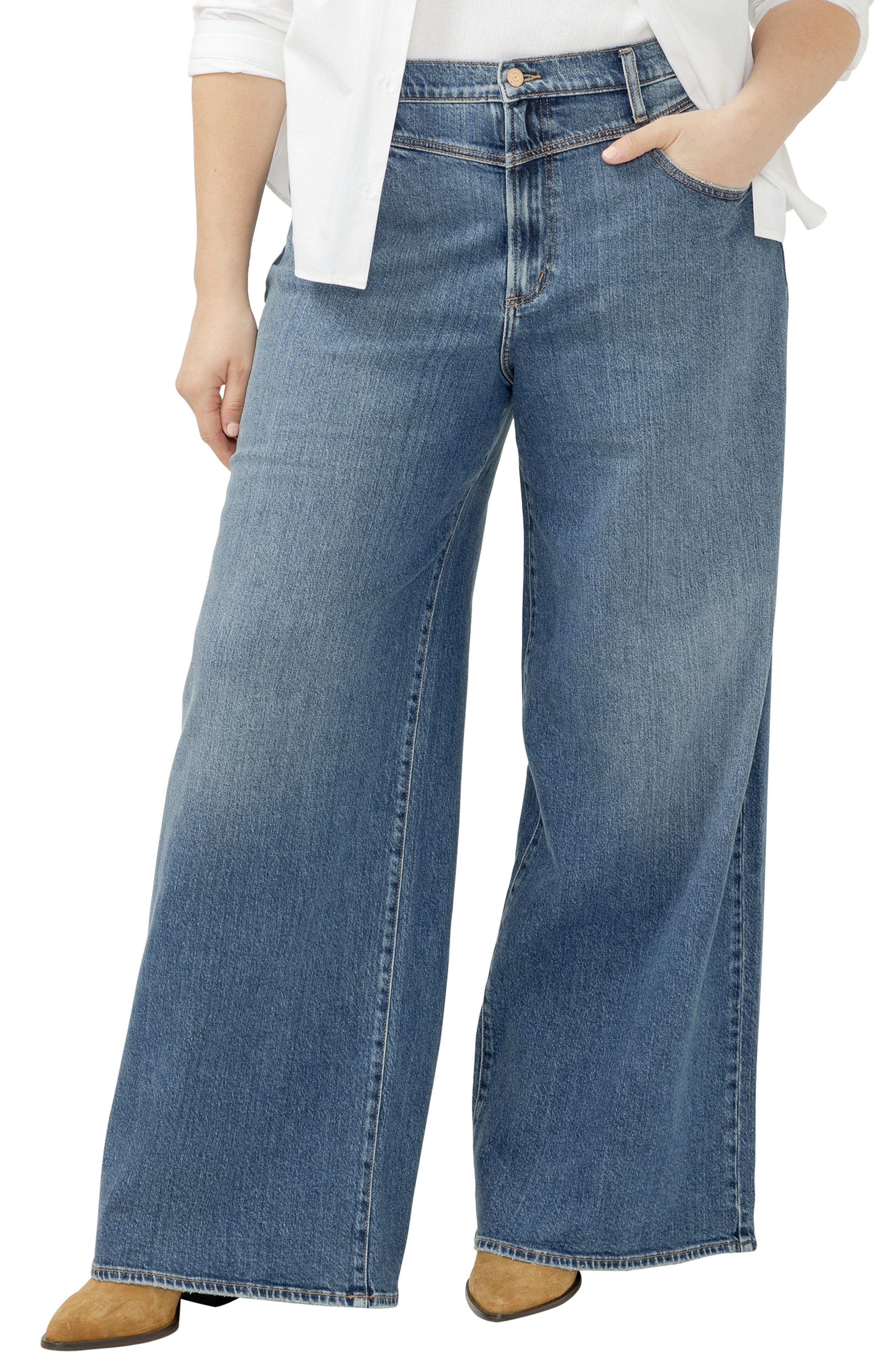 Highly Desirable V-Yoke High Waist Ultra Wide Leg Jeans (Women