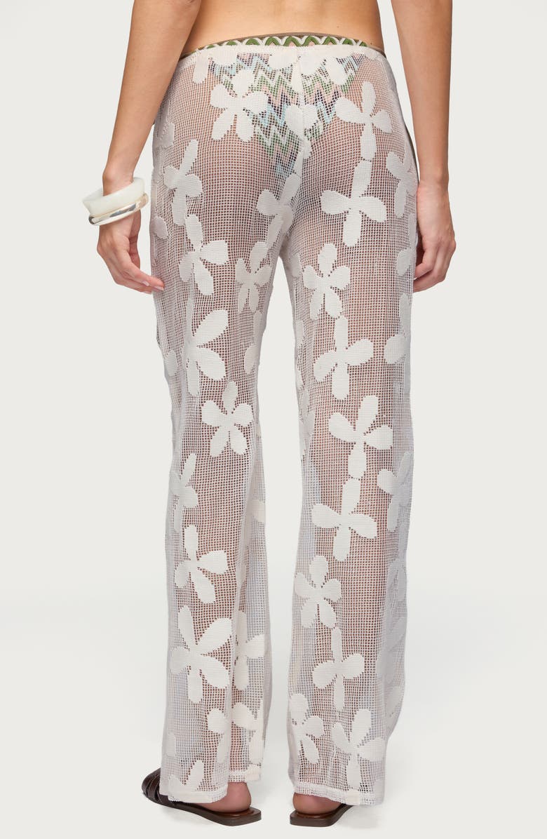 EDIKTED Candace Sheer Floral Cover-Up Pants, Alternate, color, Cream