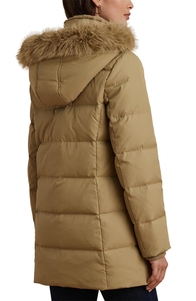 Lauren Ralph Lauren Crest Patch Down & Feather Fill Hooded Coat, Alternate, color, Birch Tan