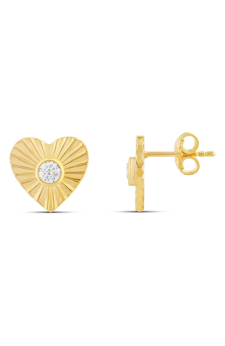 SHYMI Fluted Heart Cubic Zirconia Stud Earrings, Main, color, Gold