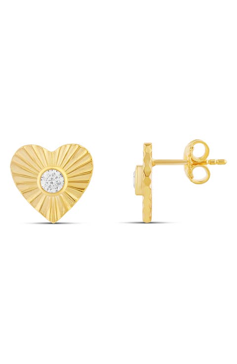 Fluted Heart Cubic Zirconia Stud Earrings