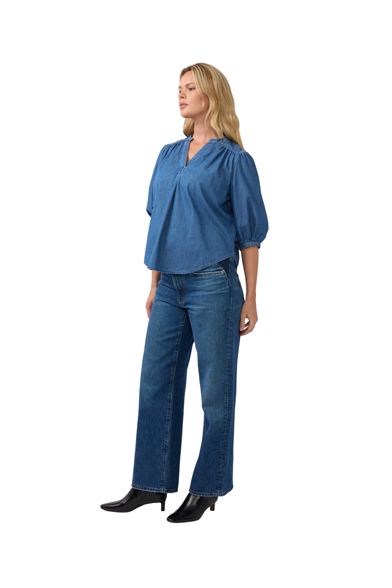 Relaxed Popover Chambray Maternity Shirt, Alternate, color, Medium Wash