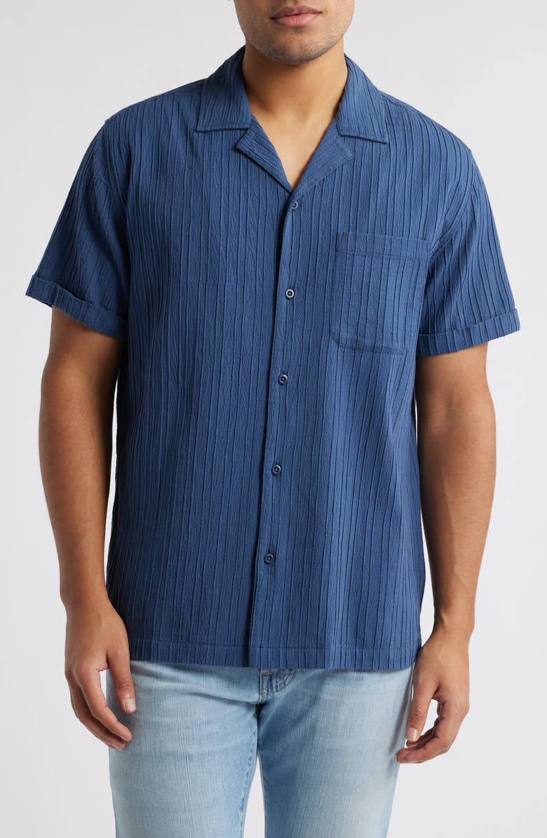 Rails Ohana Short Sleeve Stretch Cotton Plissé Camp Shirt, Main, color, Sea Blue