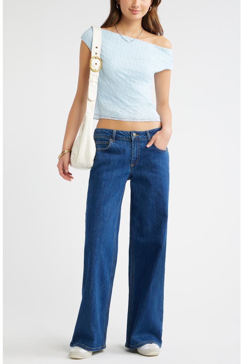 Off the Shoulder Lace Knit Top, Alternate, color, BLUE SKYRIDE