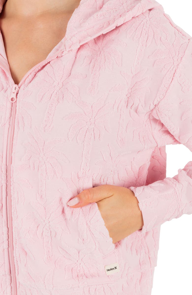 Hurley Castaway Palms Full Zip Crop Hoodie, Alternate, color, Sunrise Pink