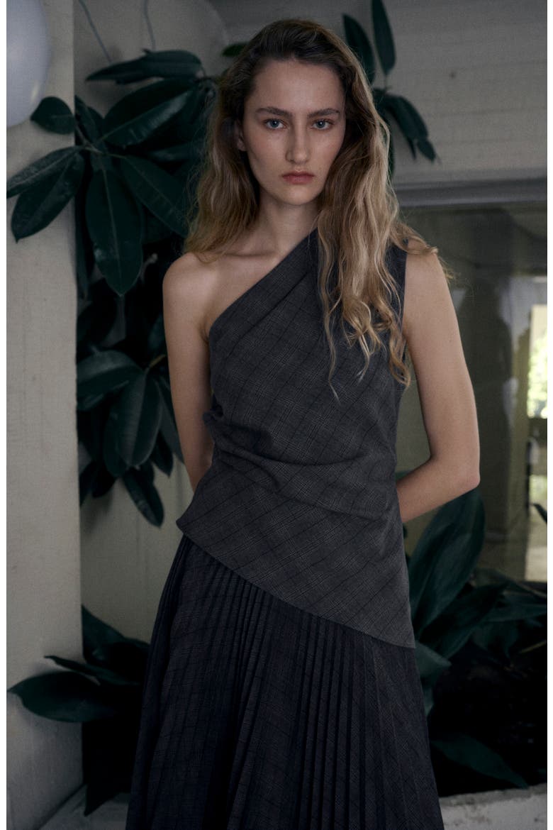 Asymmetric Check Sleeveless Top, Alternate, color, GREY