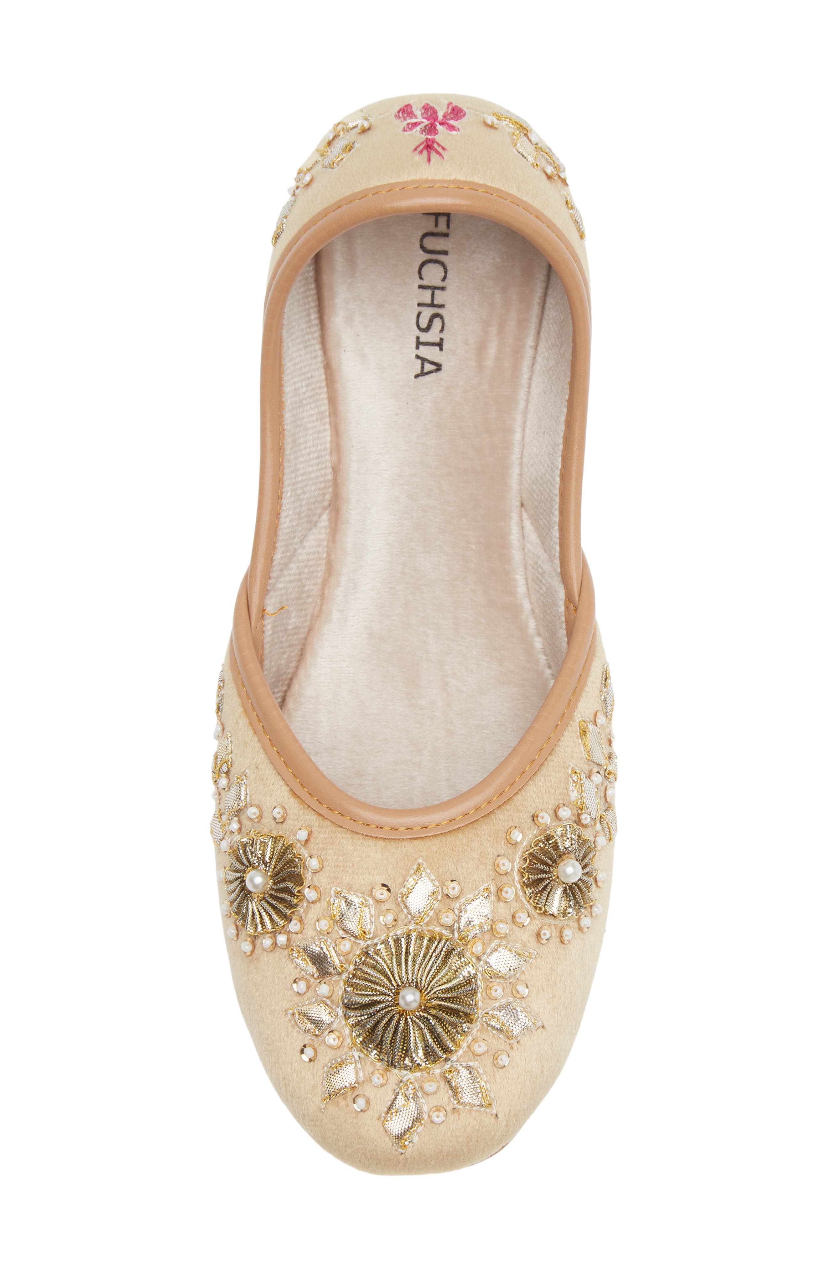 FUCHSIA Whistledown Embroidered Jutti Flat, Alternate, color, Gold