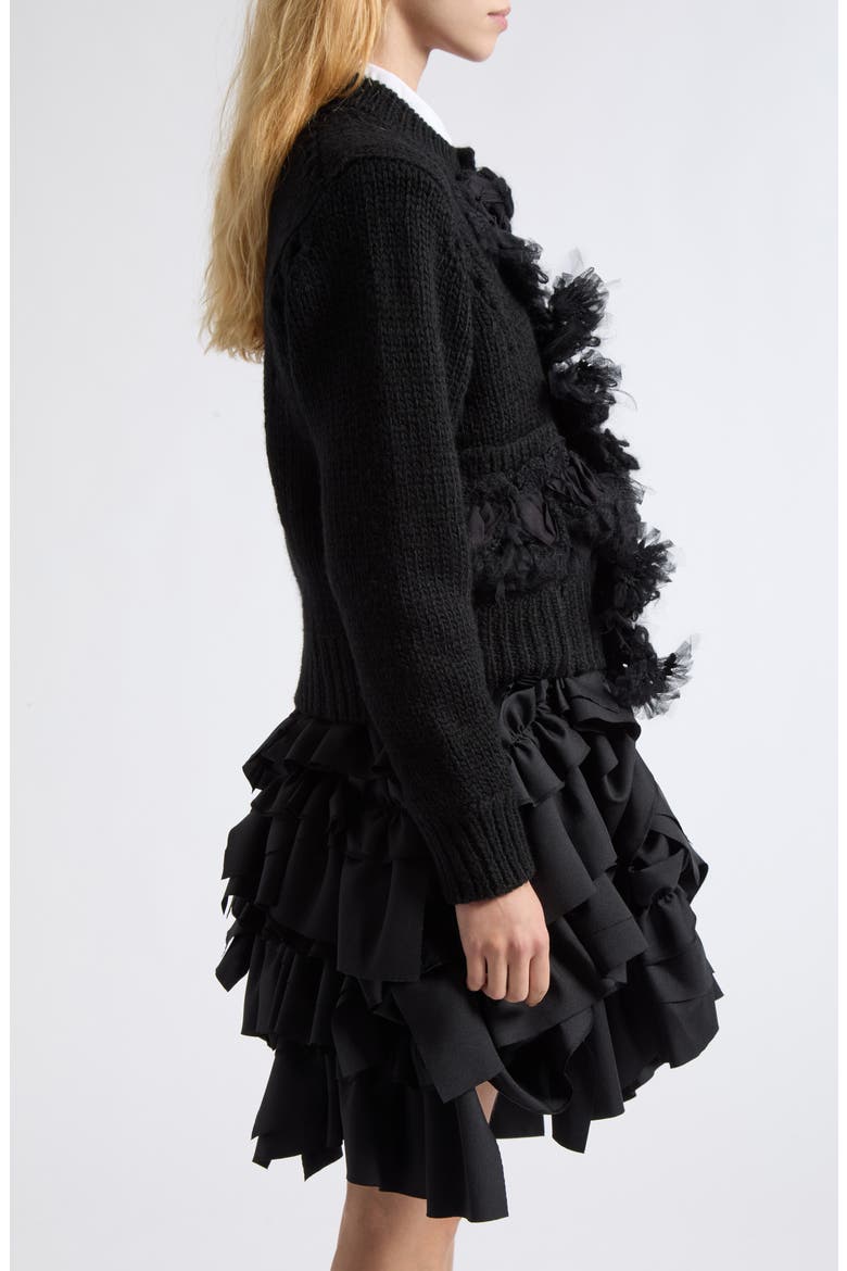 Ruffled Wool Blend Cardigan, Alternate, color, BLACK