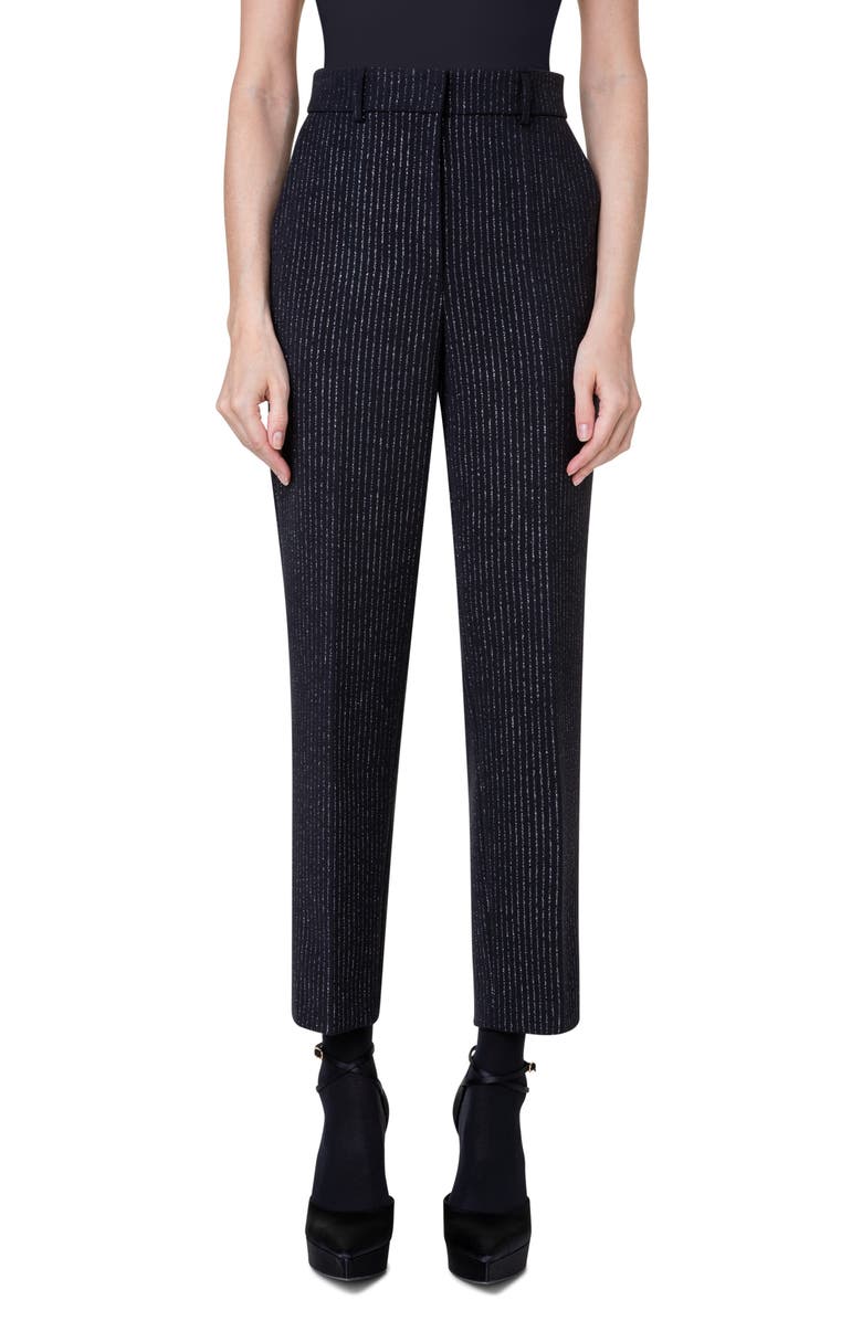Akris punto Feryn Metallic Pinstripe Ankle Pants, Main, color,
