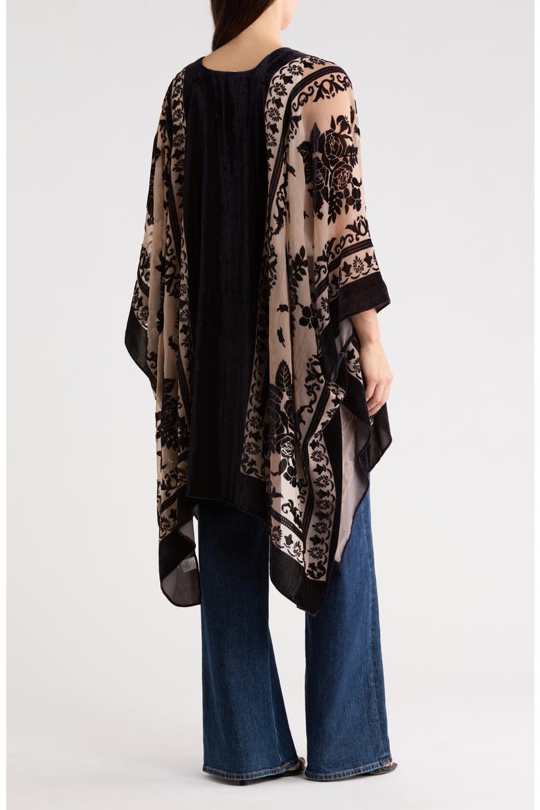 Floral Burnout Ruana, Alternate, color, BLACK