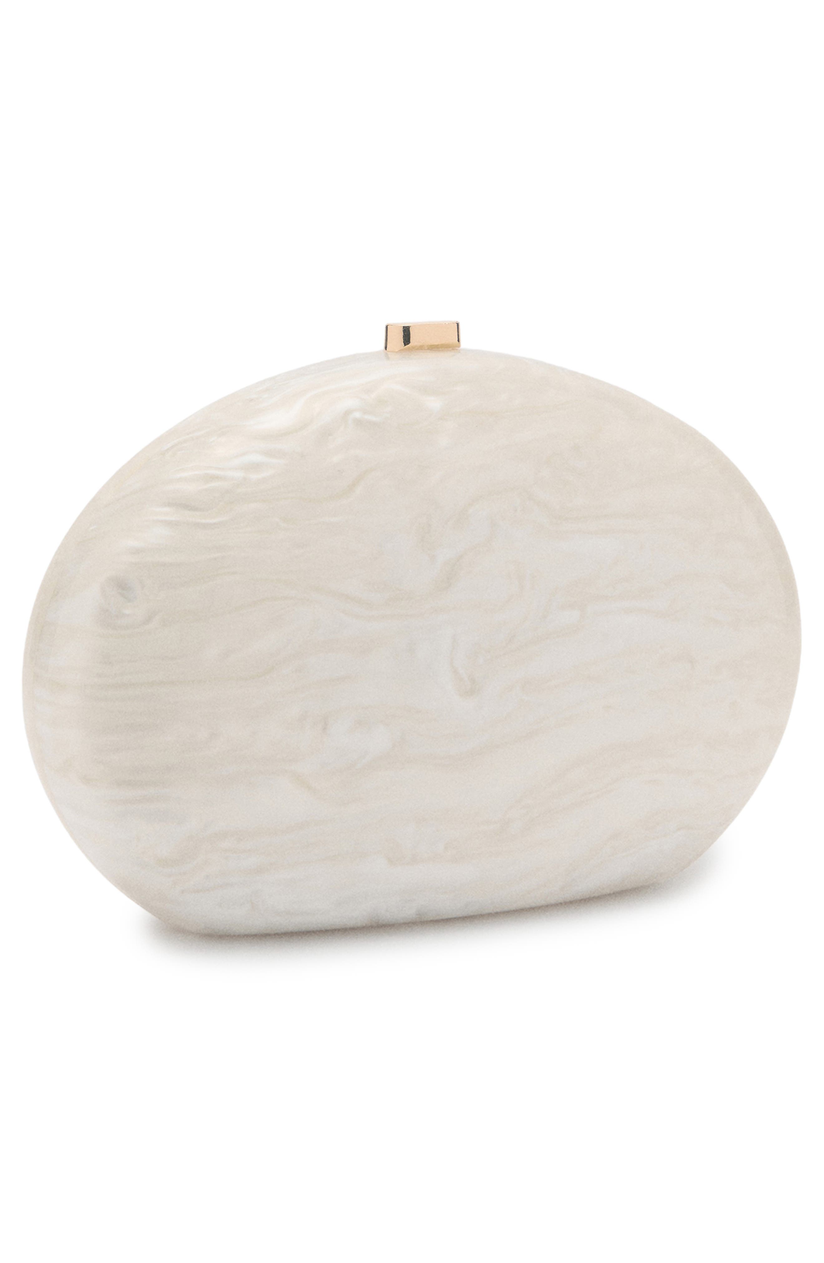 MANGO Oval Frame Clutch, Alternate, color, Ivory White