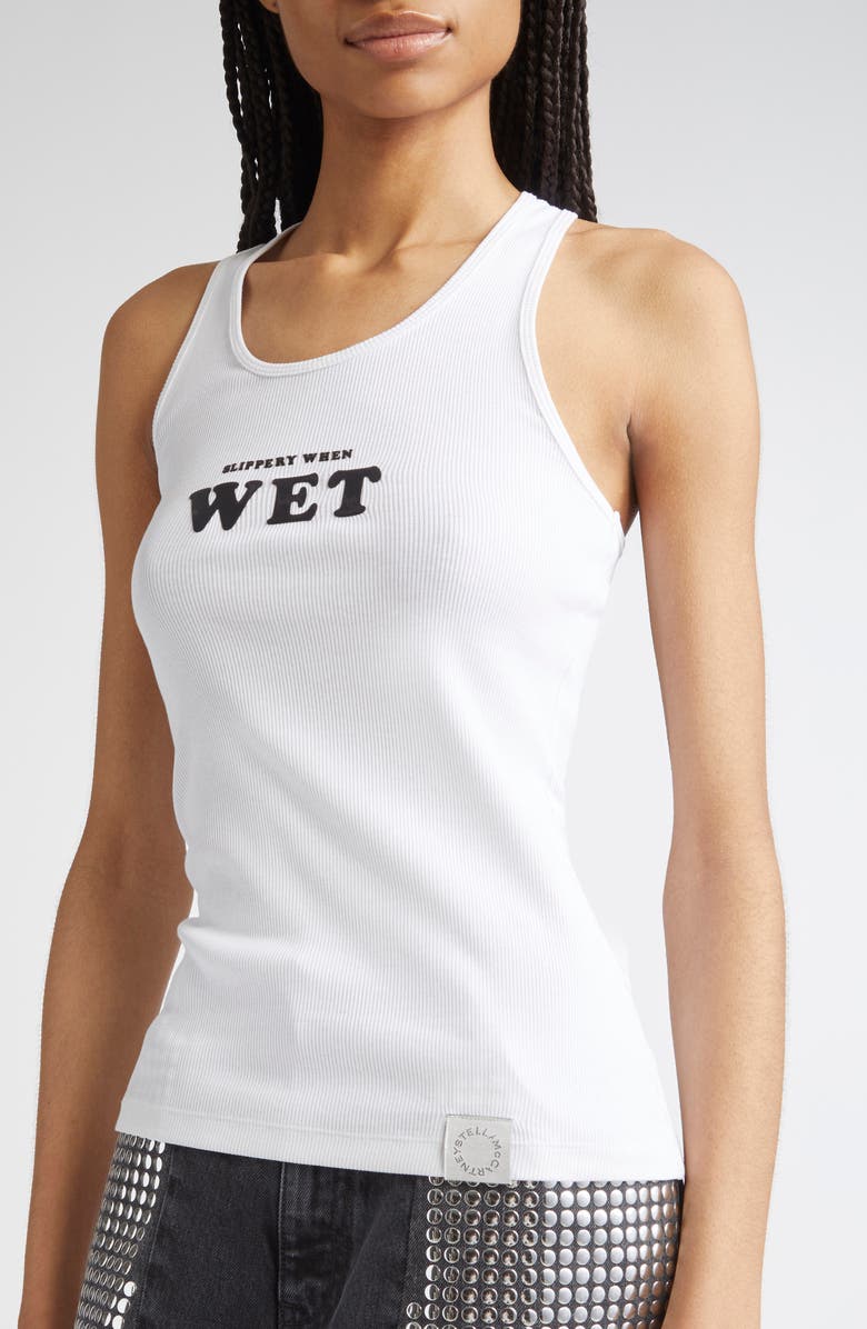 Stella McCartney Slippery When Wet Flocked Rib Tank, Alternate, color, Pure White