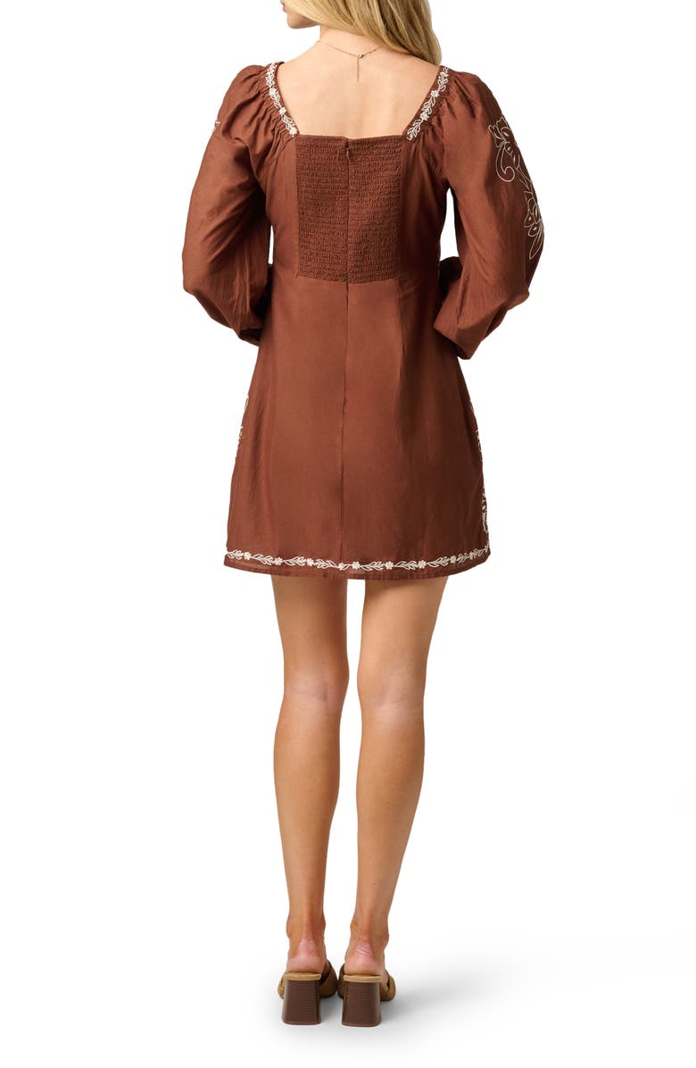 Adrianna Papell Embroidered Long Sleeve Minidress, Alternate, color, Chocolate/ Ecru