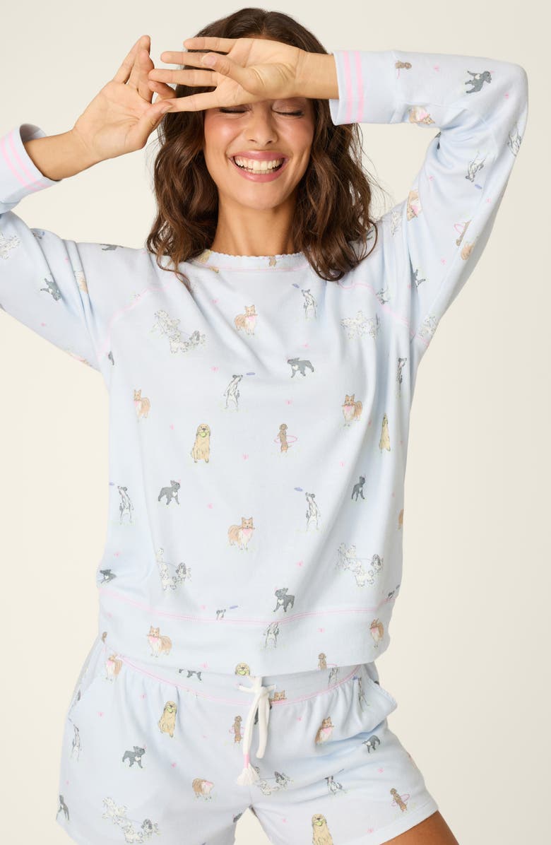 PJ Salvage Bark Park Jersey Pajama Top, Alternate, color, Blue Ice