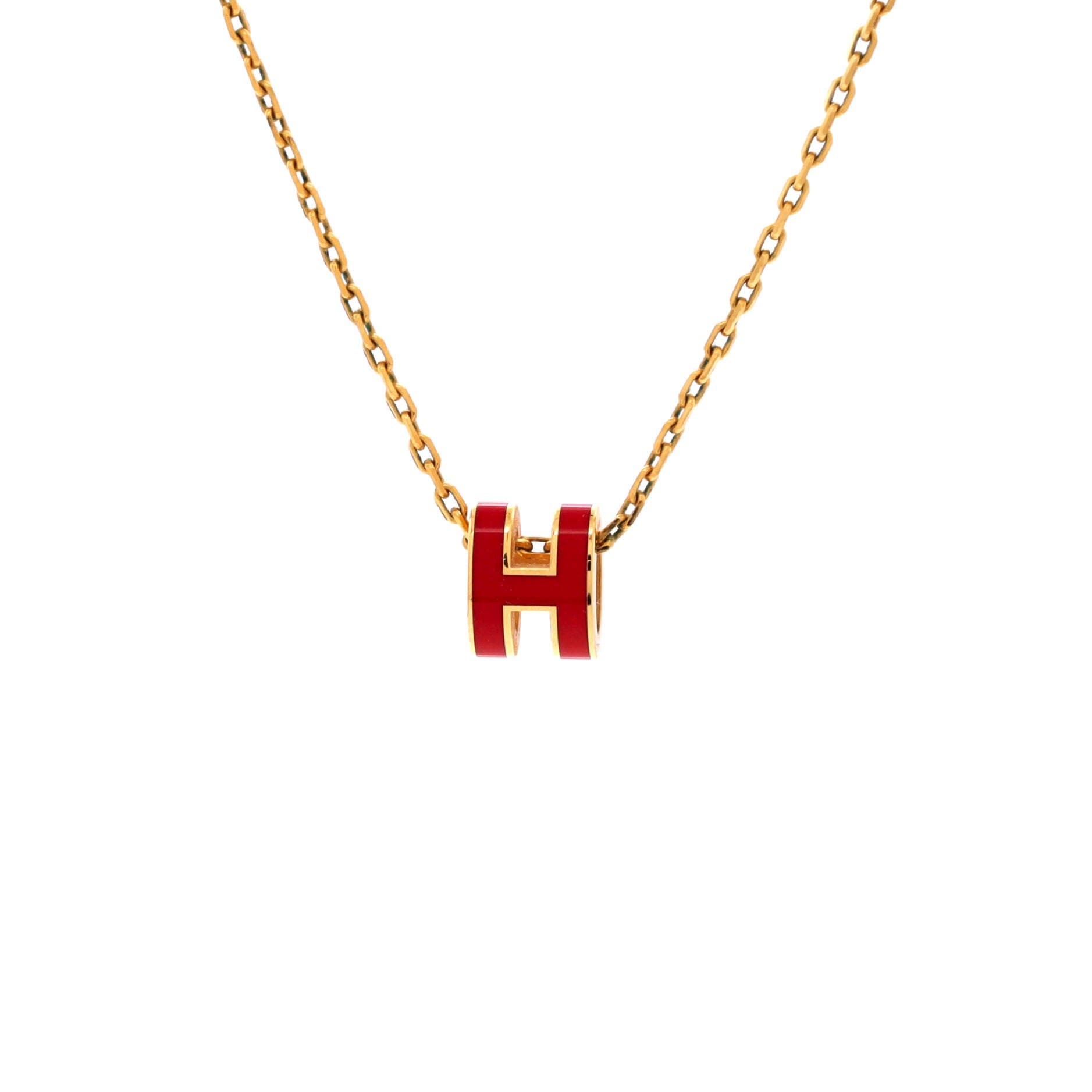 Pop H Pendant Chain Necklace Metal and Enamel Mini, Main, color, Red