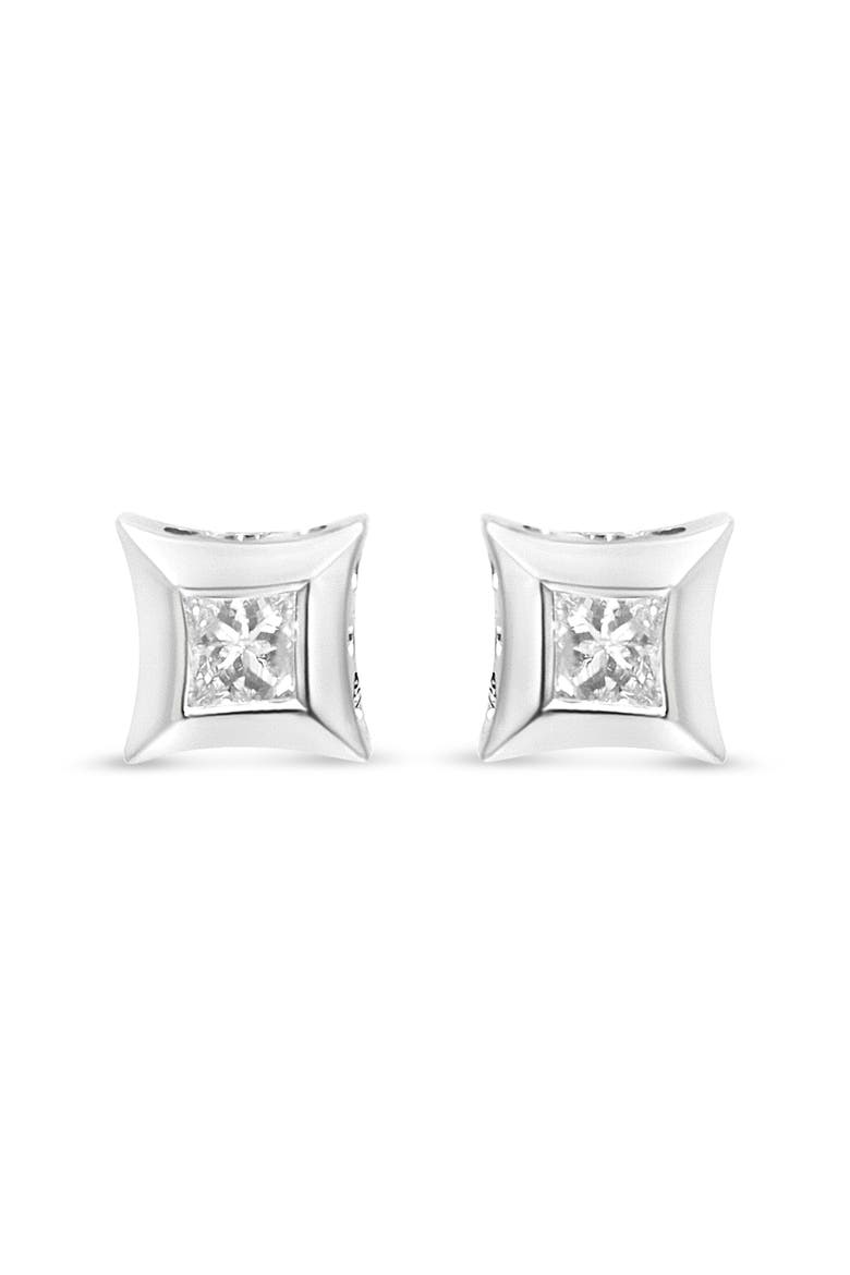 10K White Gold 1/3 Ct Invisible Style Princess Stud Earrings, Alternate, color, White