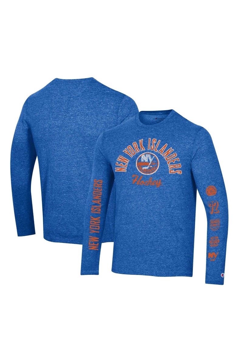 Champion Men's Champion Heather Royal New York Islanders Multi-Logo Tri-Blend Long Sleeve T-Shirt, Main, color, 