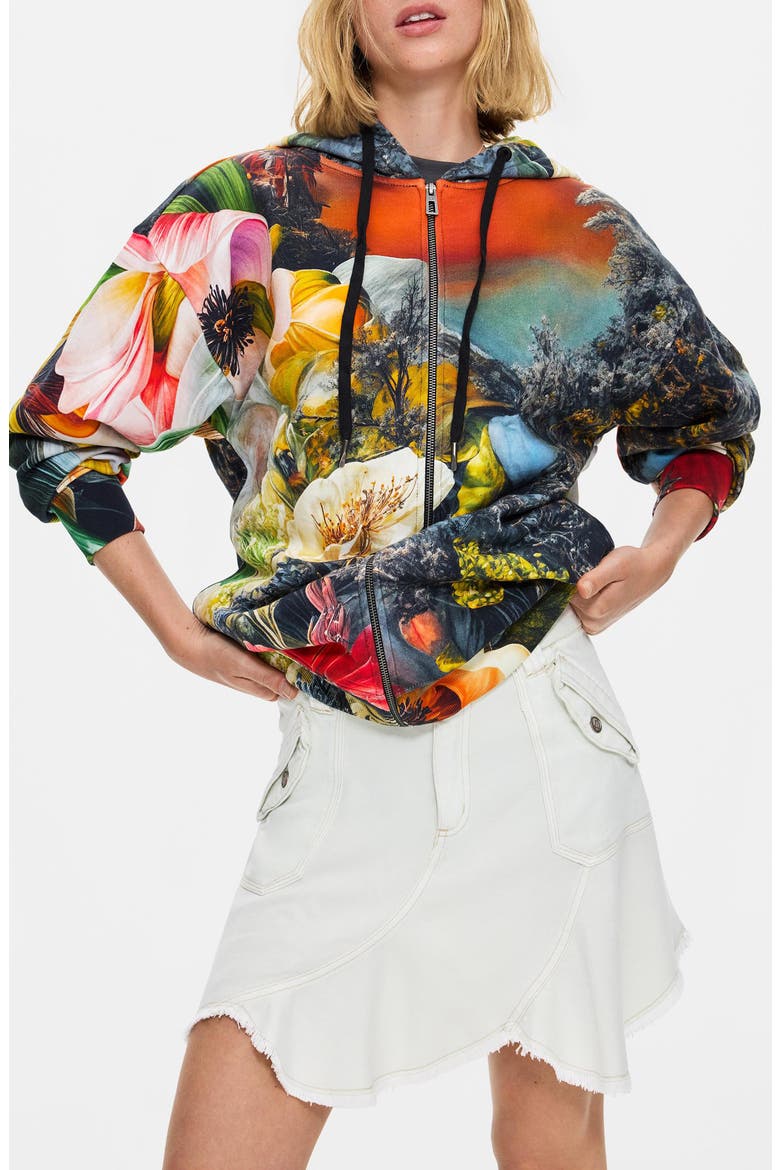Print Front Zip Hoodie, Main, color, MULTI
