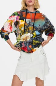 Desigual Print Front Zip Hoodie