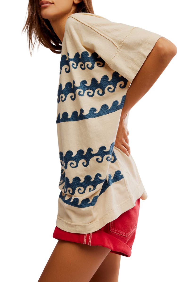 Free People Chill Vibes Oversize Embroidered Cotton T-Shirt, Alternate, color, Neutral Combo