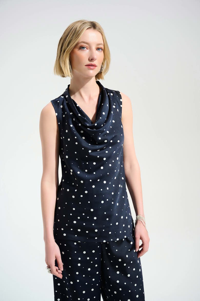 Signature | Recycled Satin Dot Print Sleeveless Cowl Neck Top, Main, color, Midnight Blue/Vanilla