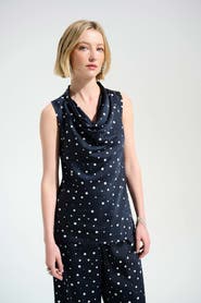 Joseph Ribkoff Signature | Recycled Satin Dot Print Sleeveless Cowl Neck Top