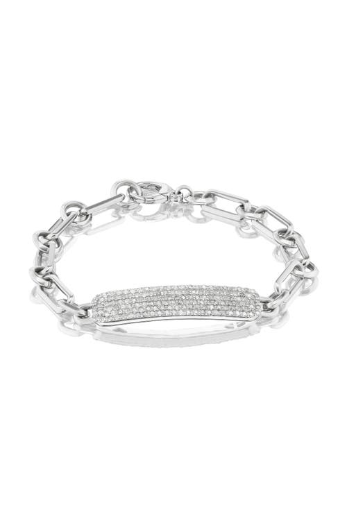Sheryl Lowe Diamond Small Id Tag On Soho Chain Bracelet In Sterling Silver