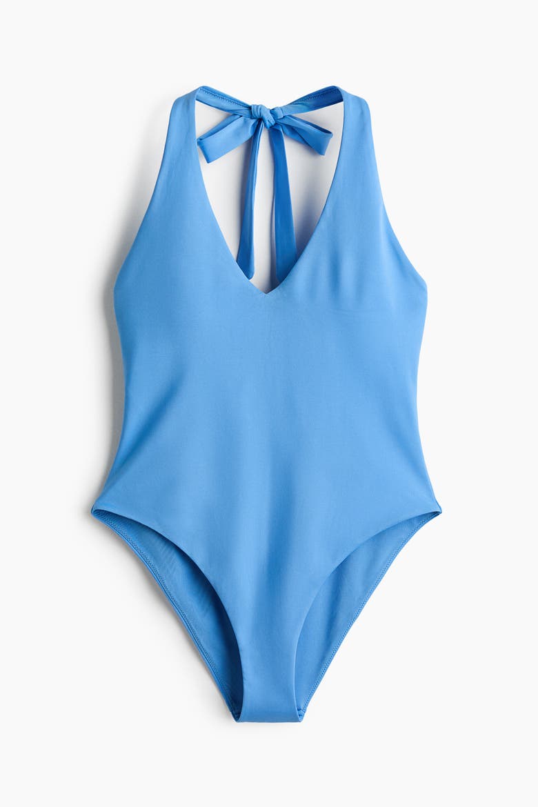 Padded-cup Halterneck Swimsuit, Alternate, color, Blue