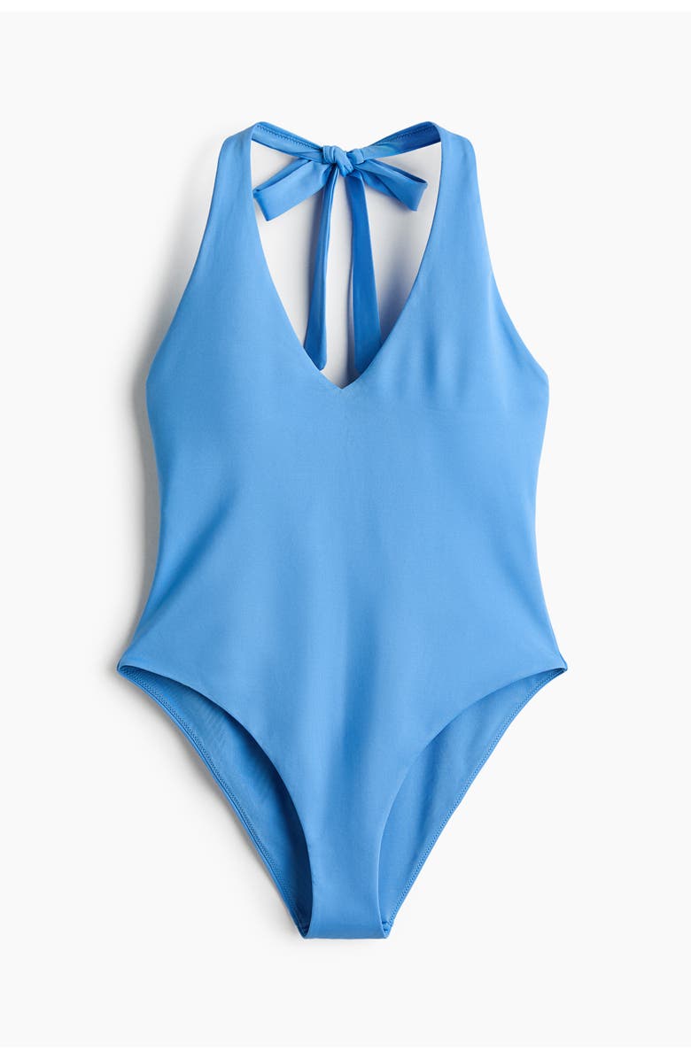 H&M Padded-cup Halterneck Swimsuit, Main, color, Blue