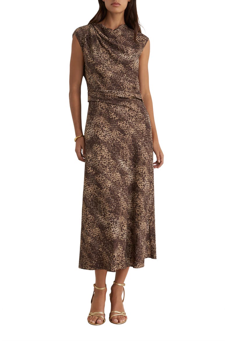 Camie Cowl Neck Midi Dress, Main, color, BROWN PRINT