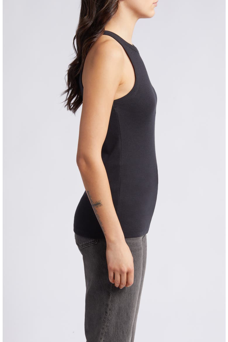 Cutaway Shoulder Cotton Blend Tank, Alternate, color, BLACK