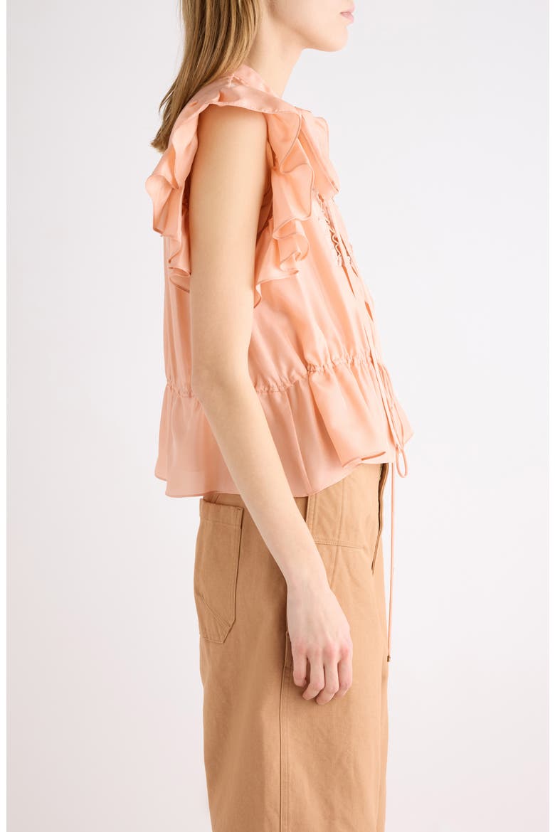 Washed Silk Habotai Peplum Top with Lace Trim, Alternate, color, BLUSHY PINK