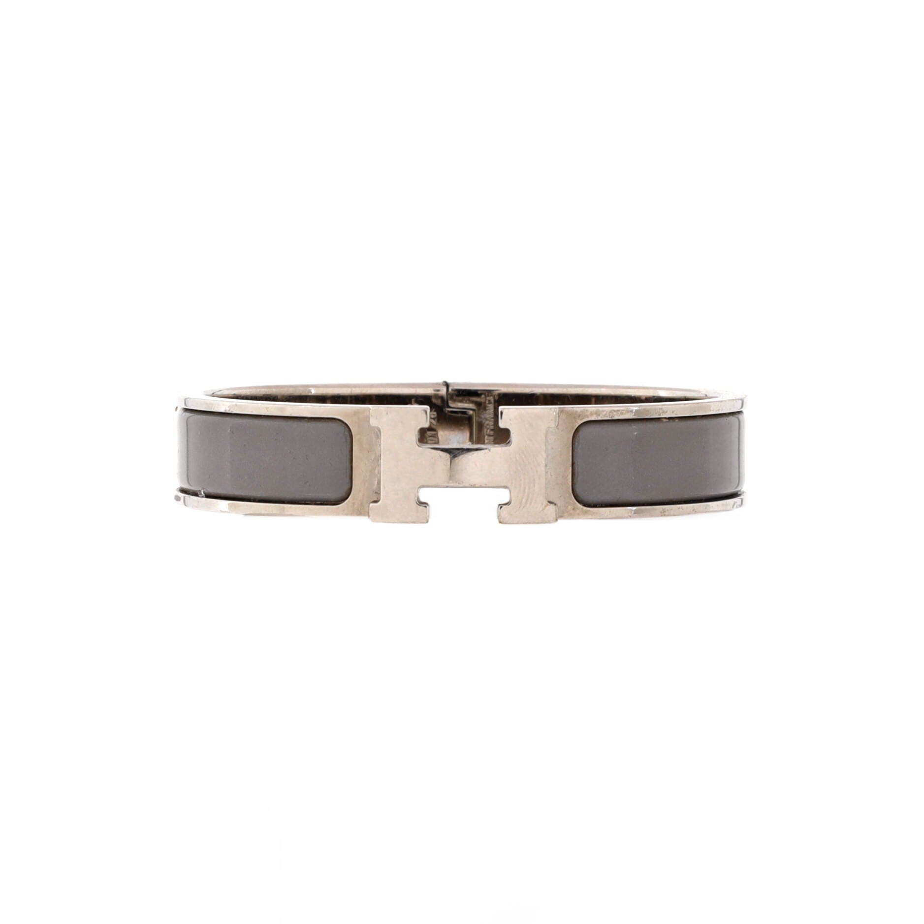 Pre-Owned Hermes Clic H Bracelet Enamel Narrow, Main, color, Gray