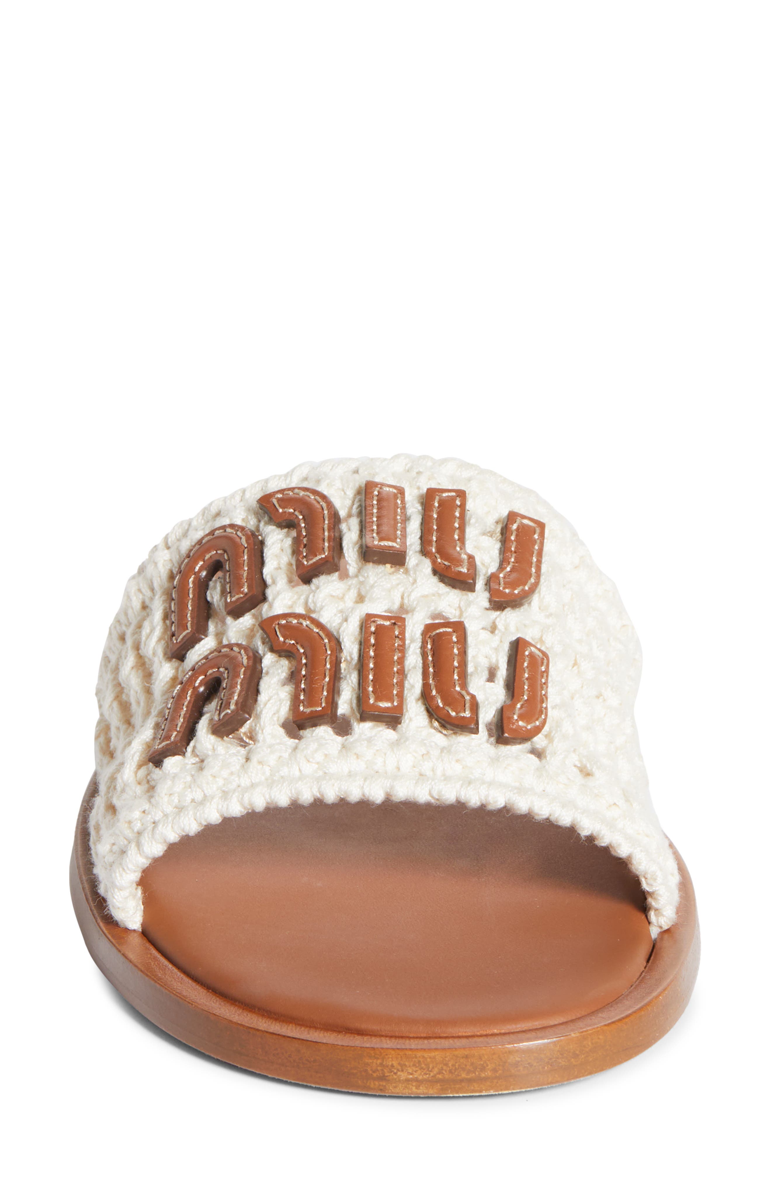 Miu Miu Crochet Slide Sandal, Alternate, color, Off White