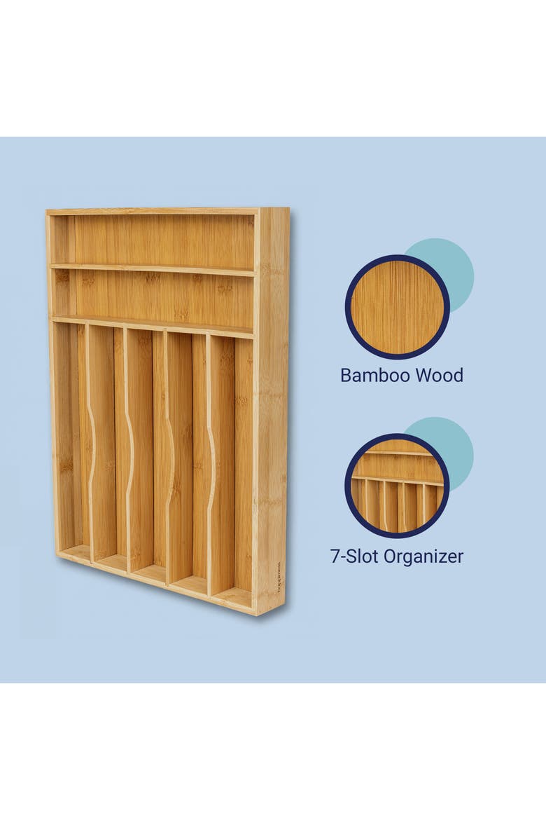 Hudson Modern Farmhouse Handcrafted  7-Slot Kitchen Drawer Organizer, Alternate, color, Natural