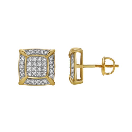 Luvmyjewelry Rune 10k Yellow Gold Cluster Diamond Unisex Earrings In 10k Yellow Gold