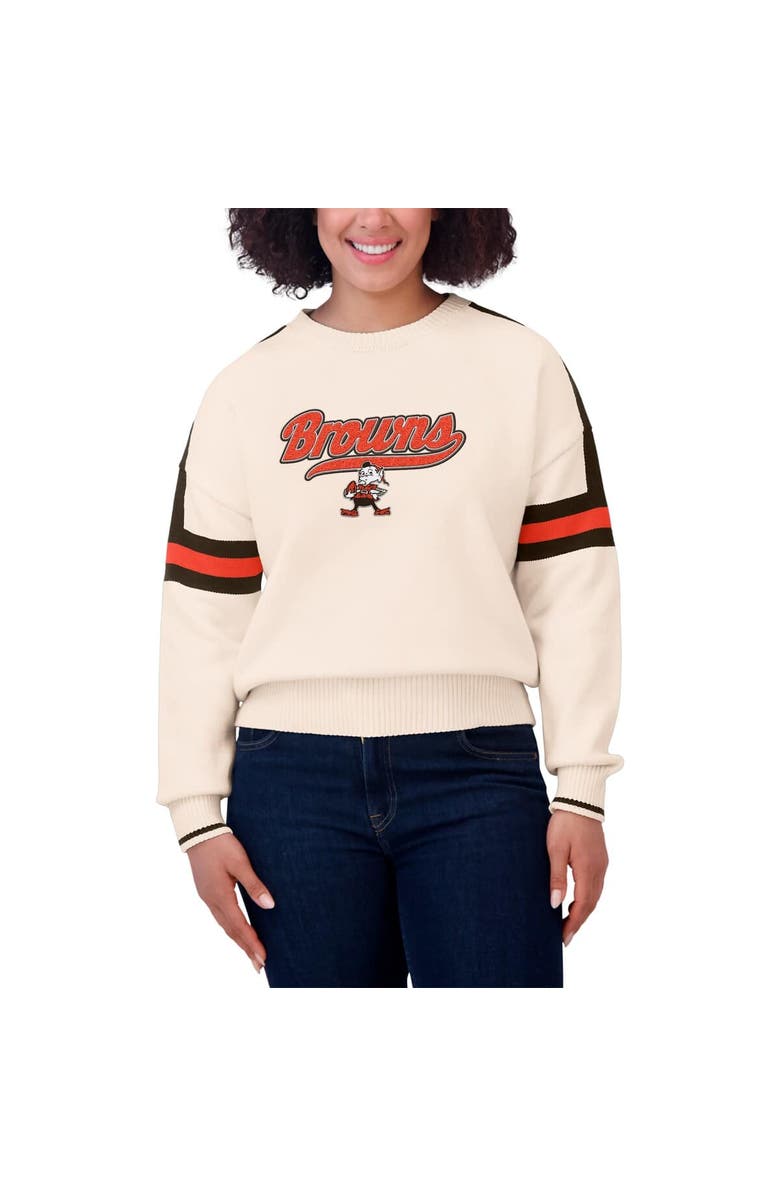 WEAR by Erin Andrews Women's WEAR by Erin Andrews  Cream Cleveland Browns Stripe Pullover Sweater, Alternate, color, 