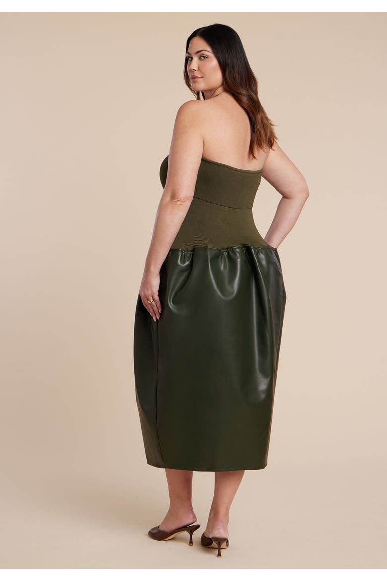 Faux Leather Sweater Mixed Dress, Alternate, color, DARK OLIVE GREEN