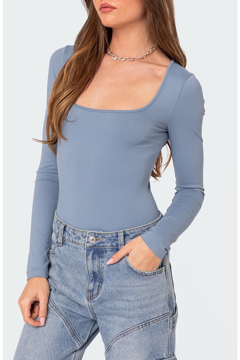 Joanna Square Neck Long Sleeve Bodysuit, Alternate, color, LIGHT-BLUE