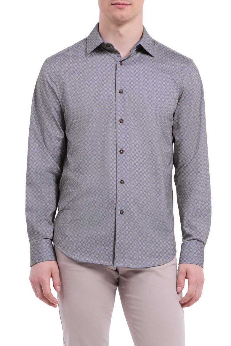 Jimmy OoohCotton® Geo Print Button-Up Shirt, Main, color, SAND